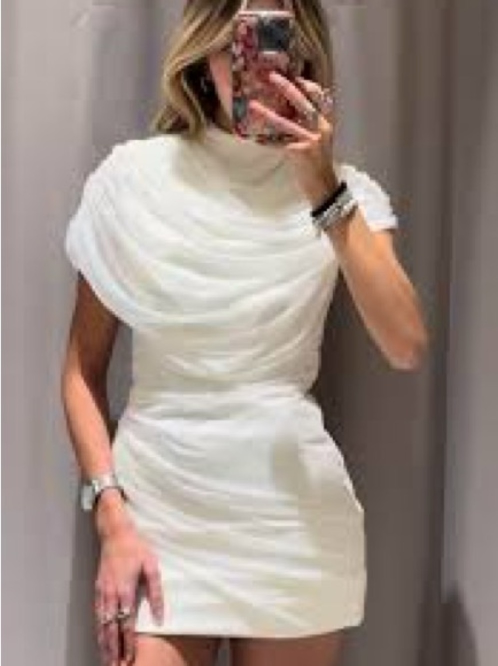 Zara Ivory Draped Mini Dress